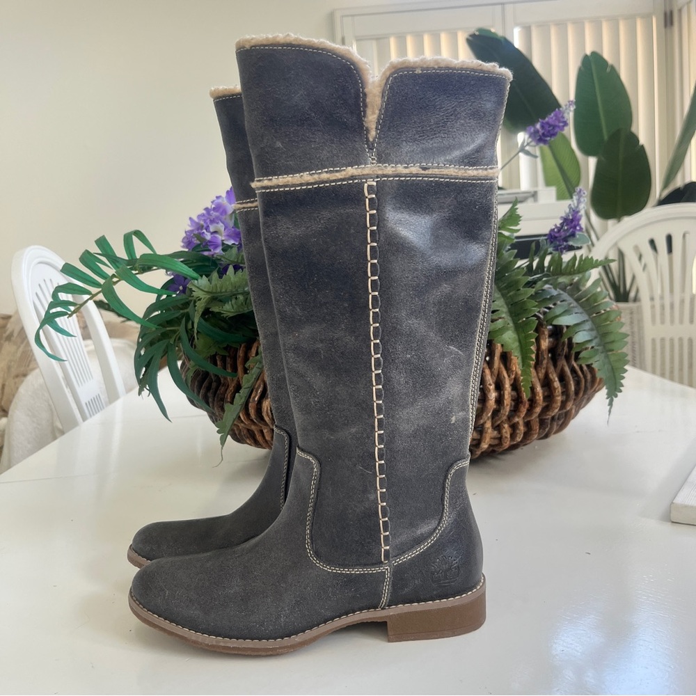 NEW TIMBERLAND SHOREHAM Tall Boots Sz 6 Fold Down Sherpa lined Grey Leather NWOT